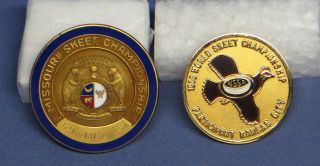 2 Vintage Skeet Shooting Championship Participant Medal Pins World & Missouri