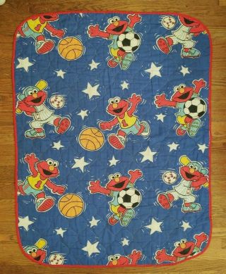 Vintage Elmo Sesame Street Sports Blanket Quilt Topper Blue 40x55 Toddler Bed