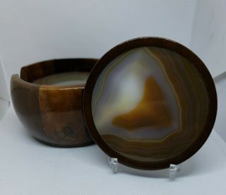 Vintage Wood And Agate Geode Stone Coaster Set 4 Coasters With Holder.