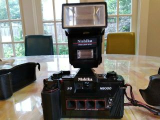 Nishika N8000 35mm 3d Camera With Flash Case Strap.  Camera