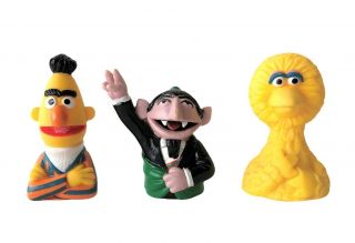 3 Vintage Applause Sesame Street Big Bird,  Count,  Bert 3” Finger Puppets Pvc