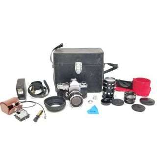 Vintage Edixa - Mat Reflex Model B Camera W Case & 3 Lenses & Misc.  Bundle