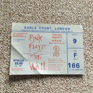 Pink Floyd Ticket Earls Court 05/08/80 The Wall F166