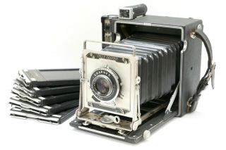 Graflex Speed Graphic 4x5 Camera W/ Optar 135mm 4.  7 Lens,  5 Riteway Film Holders