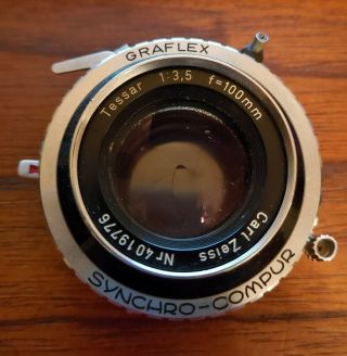 Zeiss Tessar 100mm F3.  5 Lens With Graflex Synchro Compur Shutter