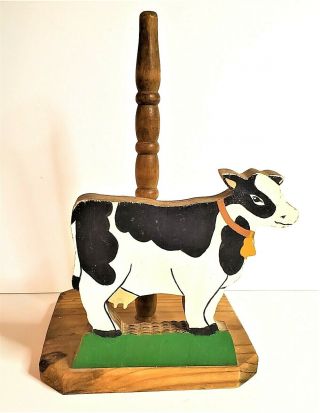 Vintage Cow Wooden Paper Towel Holder Country Farmhouse Kitchen