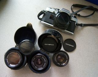 Olympus Om 10 35mm Camera And 3 Olympus Lenses