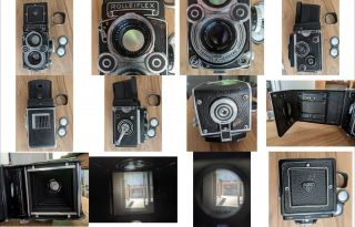 Rolleiflex 3.  5 Mx Evs Tlr Camera With Schneider 75mm F3.  5 Lens With Hood & Cap