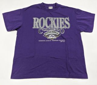 Colorado Rockies Vintage 1993 Inaugural Season T - Shirt Single Stitched Large Vtg