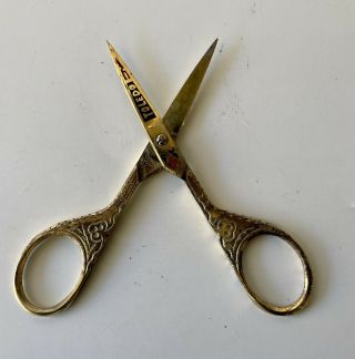 Vintage Gold Tone Toledo Scissors Sewing Embroidery Etched Design - Spain