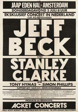 Jeff Beck & Stanley Clarke 1979 Amsterdam,  Netherlands Concert Poster