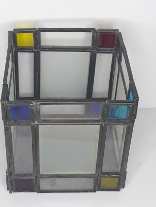 Vintage Mondrian Style Candleholder Glass Metal Squares Color.  (b2)