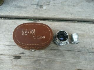 Canon 35mm F/2.  8 M39 Leica Screw Mount Lens With Case Viewfinder