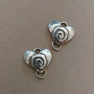 Vintage 2 Sterling Silver Heart Spiral Jewelry Making Link Component Signed Lv