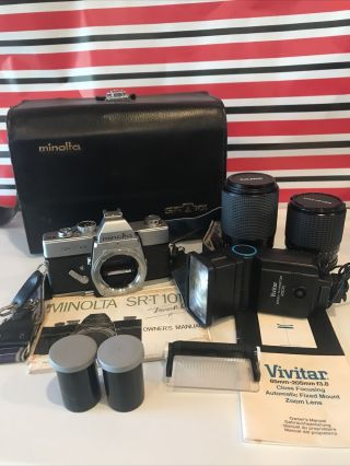 Minolta Srt 101 Bundle W/ 2 Lenses & Accessories Including Bag