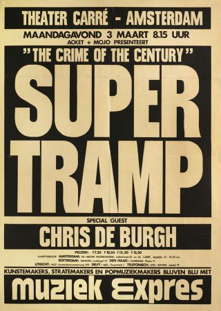 Supertramp & Chris De Burgh 1975 Amsterdam,  Netherlands Concert Poster
