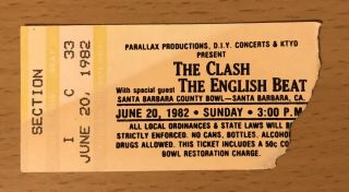 1982 The Clash Santa Barbara Ca.  Concert Ticket Stub Joe Strummer London Calling