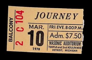 Journey Vh Ronnie Montrose 3/10/78 Detroit Ticket Stub Rare 1st Van Halen Tour