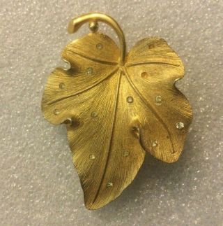 Vintage Signed Pennino 1950s Rhinestone Ivy Leaf Pin