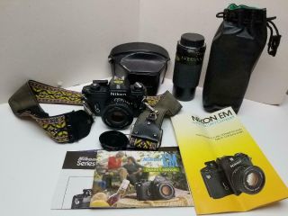 Nikon Em 35mm Camera,  Lenses 50mm 1.  8 & 80 - 200mm 1.  45