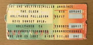1982 The Clash Hollywood 6/15 Concert Ticket Stub Joe Strummer London Calling 2