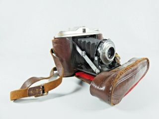 Vintage Agfa Isolette I Folding Camera 6x6 Film Agnar 1:4,  5/85 Lens Case Strap