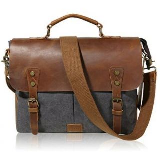 Lifewit Leather Vintage 15.  6 Inch Laptop Canvas Messenger Satchel Bag