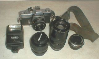 Minolta Srt Mc - Ii 35mm Film Camera Bundle With 4 - Lenses & Flash