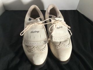 Rawling Golf Shoes White Lace Up With Front Flap Spikes Vintage