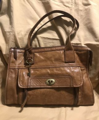 Fossil Long Live Vintage Shoulder Bag Tote Leather Double Handles Brown Large