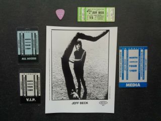 Jeff Beck,  B/w Promo Photo,  3 Backstage Passes,  1976 Ticket,  Guitar Pick