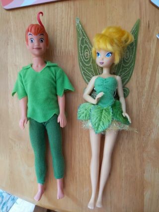 2 Peter Pan And Tinkerbell Disney Barbie Ken Dolls - Mattel Rare Vintage 1968