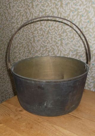 Antique Large & Heavy Brass Jam Pan With Fixed Handle - Logs Or Garden Planter