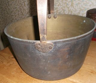 Antique Large & Heavy Brass Jam Pan with Fixed Handle - Logs Or Garden Planter 2
