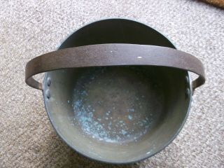 Antique Large & Heavy Brass Jam Pan with Fixed Handle - Logs Or Garden Planter 3