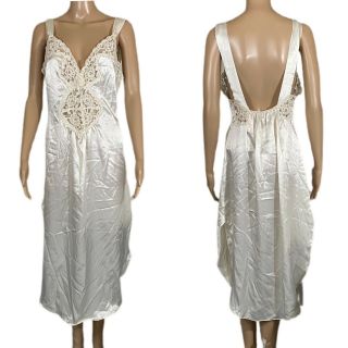 Vtg Intimate Concepts Nightgown Satin Lace Sexy Open Back Bridal Usa Made Sz S