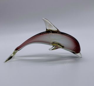 Vintage Murano Style Glass Dolphin Purple & Clear,  Amber Tones 1960s Kitsch