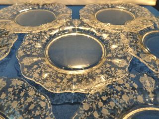 Vintage Cambridge Clear Etched Glass Rose Point Set Of (7) Salad/luncheon Plates