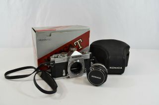 Konica Autoreflex T 35mm Film Camera Hexanon Ar 57mm F:1.  4 Lens Case Box Vtg