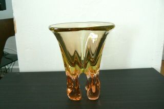 Vintage Multicolor Hand Blown Glass Art Murano Style Footed Vase.