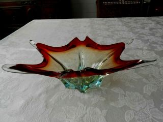 Vintage Italian Murano Amber Red Art Glass Candy Bowl