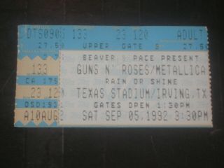 Guns N Roses & Metallica 1992 Concert Ticket Stub Texas Stadium 9/5/92 Rare