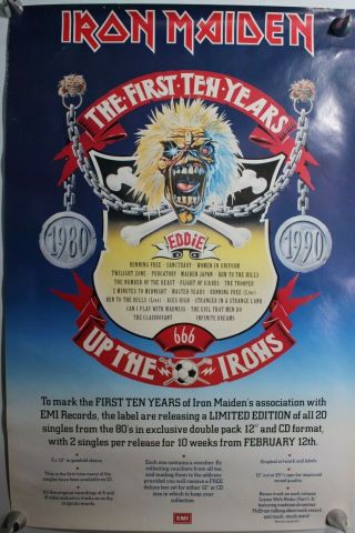 1 X Vintage Iron Maiden Heavy Metal Rock 10 Years Emi Anniv Poster 1990 - Good