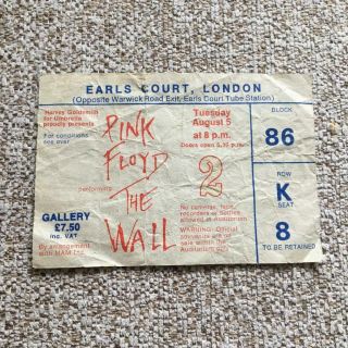 Pink Floyd Ticket Earls Court 05/08/80 The Wall K8