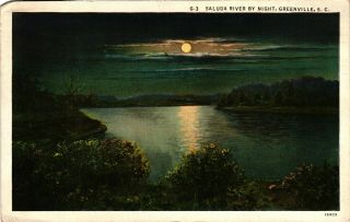 Vintage Postcard - 1940 Saluda River By Night Greenville South Carolina Sc 5234