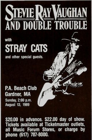 Stevie Ray Vaughan & Stray Cats 1989 In Step Tour 1st Printing Concert Poster