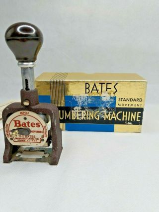 Vintage Bates Standard Movement Numbering Machine 6 Wheel,  Type A Red Ink