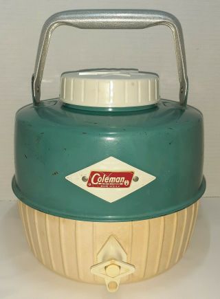 Vintage Coleman 1 - Gallon Blue & White Water Cooler Jug No Cup Camping 1970s
