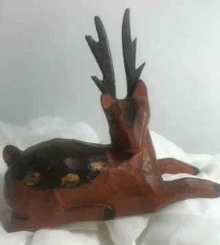 Vintage Hand Carved Wooden Antelope / Deer Animal Figurine - 6.  5 In Tall