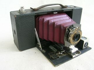 Kodak No.  2a Folding Pocket Brownie Camera Red Bellows W/ Case